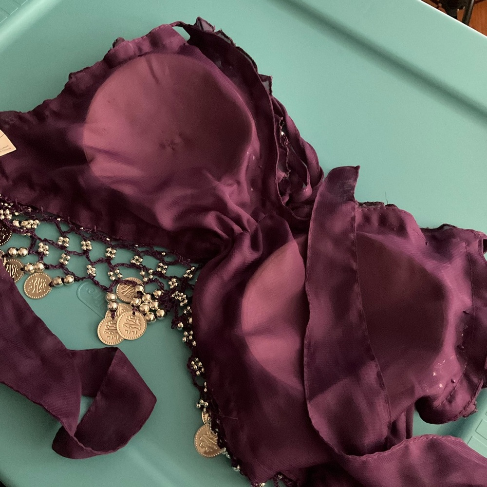 WESTERN FASHION sz S/M Belly Dancer Outfit Coin and Bead Accents Grape Purple - Picture 12 of 13
